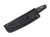 BOKER SOLINGEN 122509DAM AK1 REVERSE TANTO FIXED BLADE. 3.11" CHAD NICHOLS DAMASCUS BLADE. FAT CARBON HANDLE. BLACK LEATHER SHEATH W/ULTICLIP. SHOWN IN SHEATH. CUTLERY SHOPPE