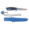 MORAKNIV M-13572 COMPANION SPARK. 4.1" SCANDI GRIND SANDVIK 12C27 STAINLESS STEEL BLADE. FIRE STEEL SHOWN. BLUE POLYMER SHEATH. CUTLERY SHOPPE