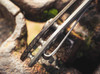 BOKER SOLINGEN 110662DAM M4 SHERMAN DAMAST. 3.03" PLAIN EDGE DAMASCUS BLADE. MICARTA SCALE W/TITANIUM FRAME LOCK HANDLE. BARREL SPACER DETAIL. CUTLERY SHOPPE