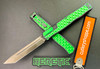 Heretic Knives Cleric II Double Action OTF Automatic - 4.25" DLC Finish CPM-MagnaCut Plain Edge Tanto Blade - Black Anodized Aluminum Handle w/Toxic Green Inlays & Hardware - H019-6A-TXHDW CUTLERY SHOPPE