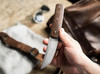 Boker Plus 01BO907 Sanjo Front Flipper - 3.39" Stonewash Finish VG-10 Tanto Blade - Brown Burlap Micarta Scales