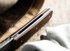 Boker Plus 01BO907 Sanjo Front Flipper - 3.39" Stonewash Finish VG-10 Tanto Blade - Brown Burlap Micarta Scales