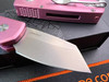 PRO-TECH R5201-PINK RUNT 5 AUTOMATIC. 1.9" STONEWASH FINISH CPM-20CV REVERSE TANTO BLADE. PINK ANODIZED ALUMINUM HANDLE. CALIFORNIA LEGAL AUTOMATIC. BLADE CLOSE-UP SHOWN. CUTLERY SHOPPE