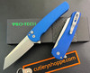 Pro-Tech 5401-BLUE Malibu Flipper - 3.25" Stonewash Reverse Tanto CPM-MAGNACUT Blade - Blue Anodized 7075 Aluminum Handle w/Deep Carry Pocket Clip