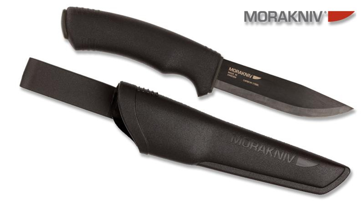Morakniv 12490 Bushcraft Black - 4.3 Black Finish UHB-20C High Carbon  Steel Blade - Black TPE Handle - Polymer Belt Sheath