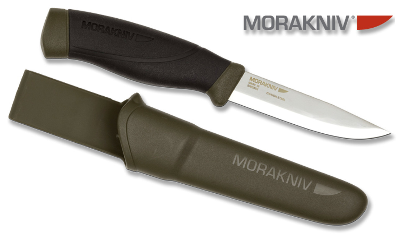 Morakniv 12494 Companion Heavy Duty - 4.1 Satin Finish Plain Edge  UHB-20C Carbon Steel Blade - Black/Green TPE Handle - Green Polymer Sheath