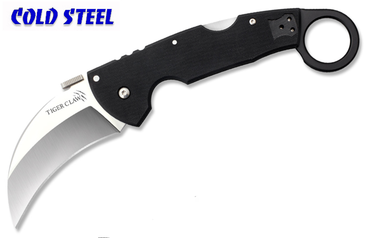 Cold Steel 22KF Tiger Claw Karambit Folder - 3.0 CTS-XHP Plain Edge Blade  - Black G-10 Handle