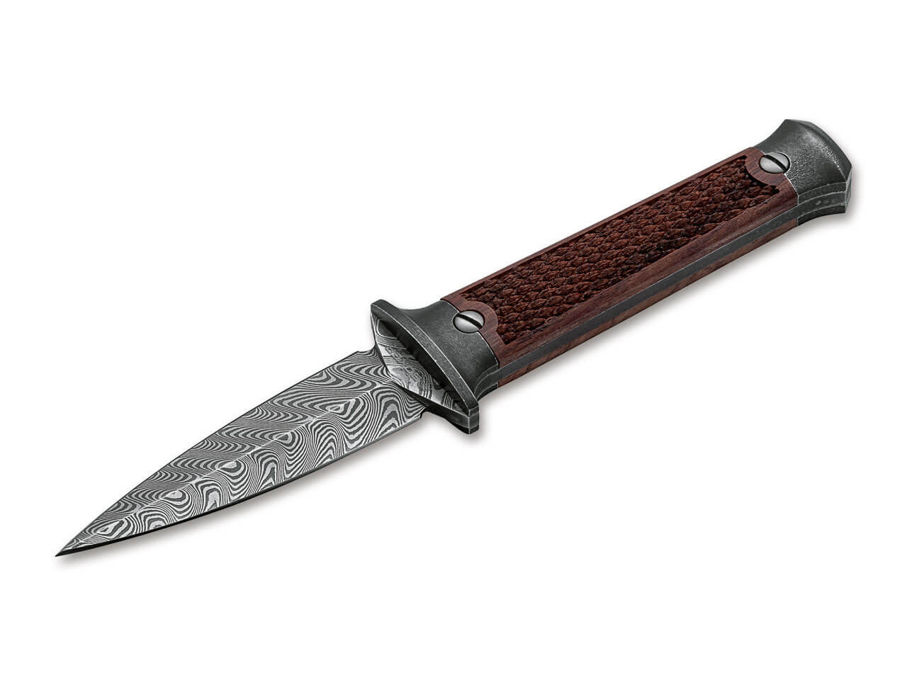 Boker 120587 Game Hunter Knife, African Rosewood Handle, Nickel Silver  Guard & Pommel, Leather Sheath