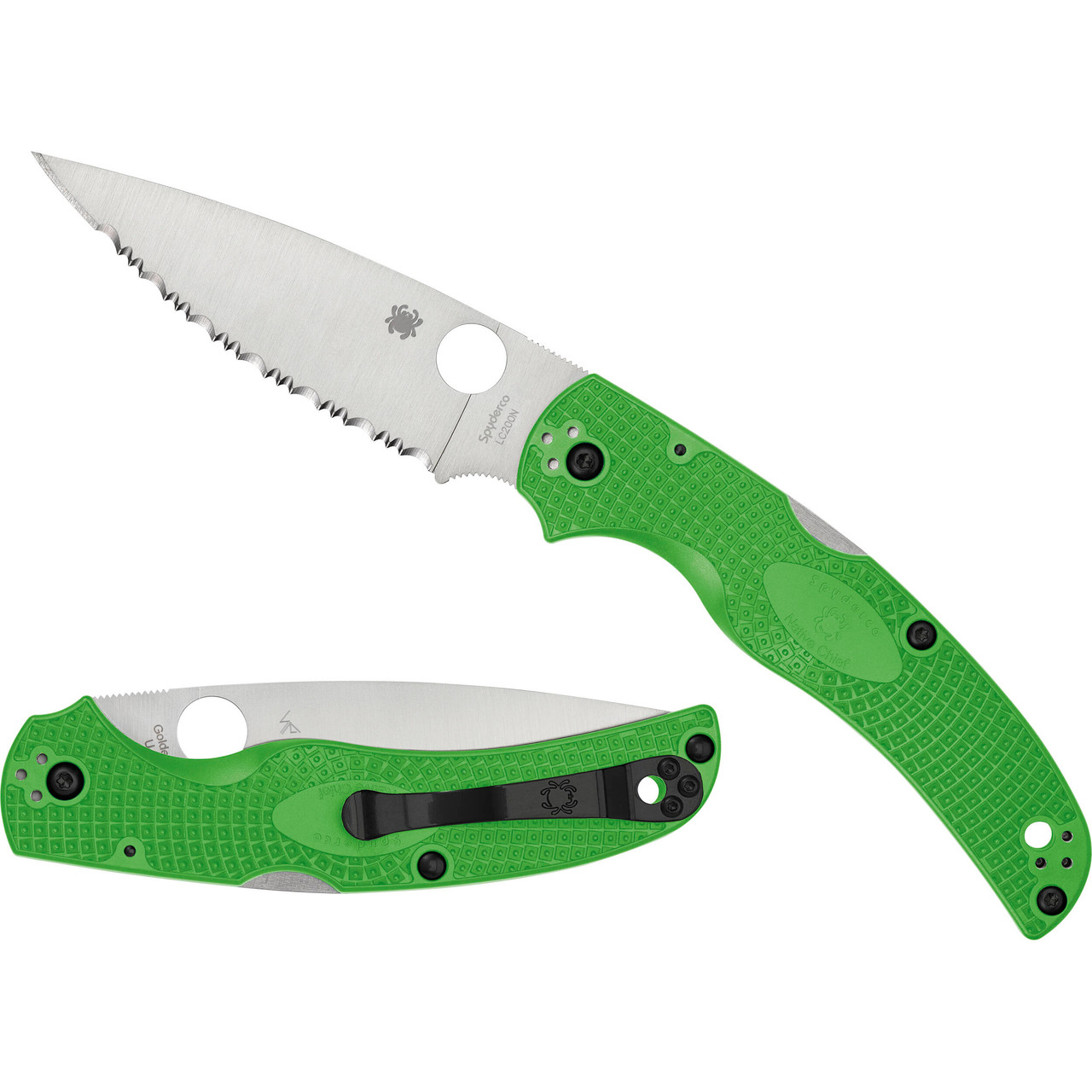 【新品】Native-Works Napalm 200 グリーン Spyderco C244SGR Native Chief SALT Lightweight Folder - 4.02