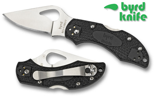 SPYDERCO BYRD BY10PBK2 ROBIN 2 FOLDER. 2.44" 8Cr13MoV PLAIN EDGE BLADE. BLACK FRN HANDLE. CUTLERY SHOPPE