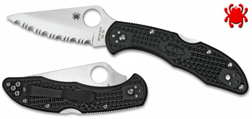 SPYDERCO C11SBK DELICA 4 LWT. 2.88" SATIN FINISH SERRATED EDGE VG-10 BLADE. BLACK FRN HANDLE. CUTLERY SHOPPE