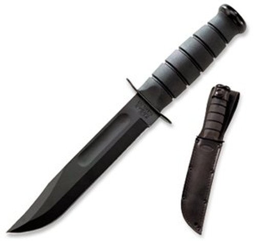 KA-BAR KNIVES 1211 BLACK FIGHTING/UTILITY KNIFE. 7.0" 1095 CRO-VAN BLADE. BLACK LEATHER SHEATH. MADE IN USA. CUTLERY SHOPPE 