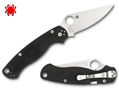 SPYDERCO C81GPLE2 PARA MILITARY 2 LEFT HAND VERSION. 3.44" SATIN FINISH PLAIN EDGE CPM-S30V BLADE. BLACK G-10 HANDLE. CUTLERY SHOPPE