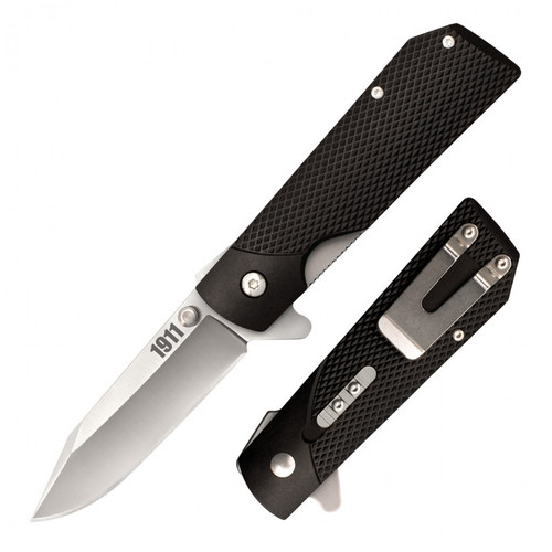 COLD STEEL 20NPJAA 1911 FOLDER. 3.0" 4034SS CLIP POINT BLADE. LINER LOCK FLIPPER. CHECKERED GRIV-EX HANDLE. CUTLERY SHOPPE