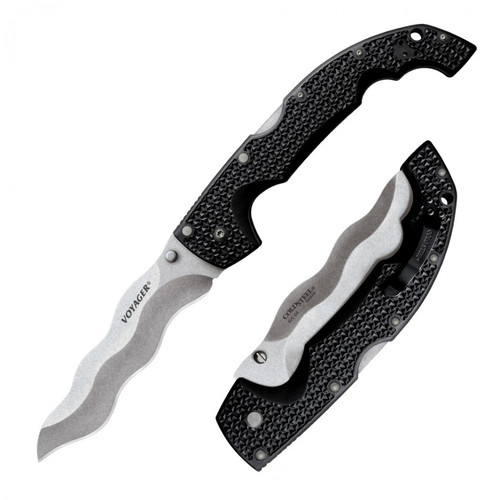Cold Steel 29AXW Kris XL Voyager - 5.5" Stonewash Finish AUS-10A Blade - Tri-Ad® Lock Black Griv-Ex Handle - CUTLERY SHOPPE 