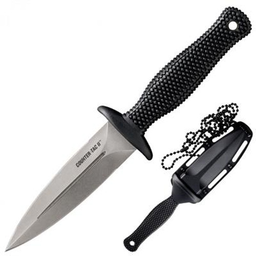 COLD STEEL 10BCTM COUNTER TAC II FIXED BLADE KNIFE. 3.375" DOUBLE EDGE STONEWASH FINISH AUS-9A BLADE. KRAY-EX HANDLE. SECURE-EX SHEATH. CUTLERY SHOPPE