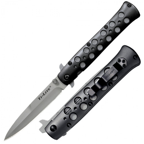 COLD STEEL 26B4 TI-LITE FOLDER. 4.0" CPM-S35VN PLAIN EDGE BLADE. BLACK EDP FINISH 7075 ALUMINUM HANDLE. CUTLERY SHOPPE