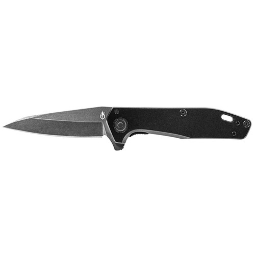 GERBER 30-001612 FASTBALL FLIPPER. 3.0" PLAIN EDGE CPM-S30V WHARNCLIFFE BLADE. BLACK ANODIZED ALUMINUM HANDLE. OBVERSE SHOWN. CUTLERY SHOPPE