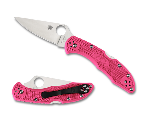 SPYDERCO C11FPPNS30V DELICA 4 LWT. 2.9" FFG SATIN FINISH CPM-S30V BLADE. PINK FRN HANDLE. CUTLERY SHOPPE