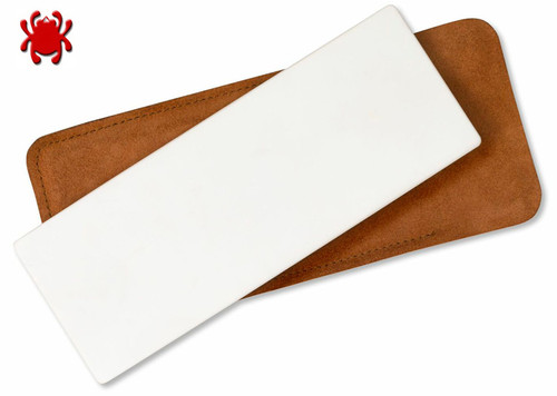 SPYDERCO 306UF ULTRA FINE CERAMIC BENCH STONE. LEATHER STORAGE CASE INCLUDED. CUTLERY SHOPPE