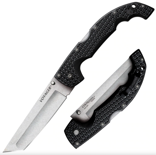 COLD STEEL 29AXT EXTRA LARGE VOYAGER TANTO BLADE FOLDER. 5.5" PLAIN EDGE AUS-10A BLADE. CHECKERED GRIV-EX HANDLE. CUTLERY SHOPPE