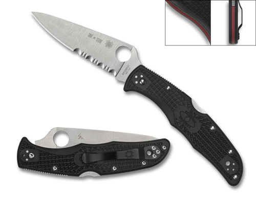 SPYDERCO C10FPSBKRD ENDURA 4 THIN RED LINE. 3.8" COMBO EDGE VG-10 BLADE. BLACK FRN HANDLE W/RED BACKSPACER & LINER. CUTLERY SHOPPE