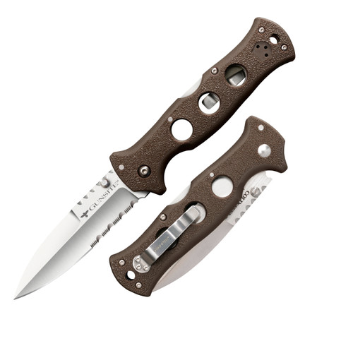 Cold Steel 10ABV3 Gunsite Counter Point I - 4.0" Combo Edge Satin Finish AUS-10A Blade - FDE Brown Griv-Ex Handle - LIMITED EDITION