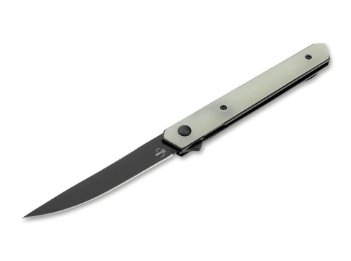 BOKER PLUS 01BO331 BURNLEY KWAIKEN AIR MINI FLIPPER. 3.1" BLACK VG-10 BLADE. LINER LOCK. NATURAL (JADE) G-10 HANDLE. CUTLERY SHOPPE