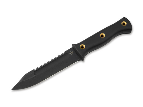 BOKER PLUS 02BO074 PILOT KNIFE. 5.5" BLACK POWDER COATED D2 BLADE. BLACK G-10 HANDLE. BLACK ZYTEL SHEATH. CUTLERY SHOPPE