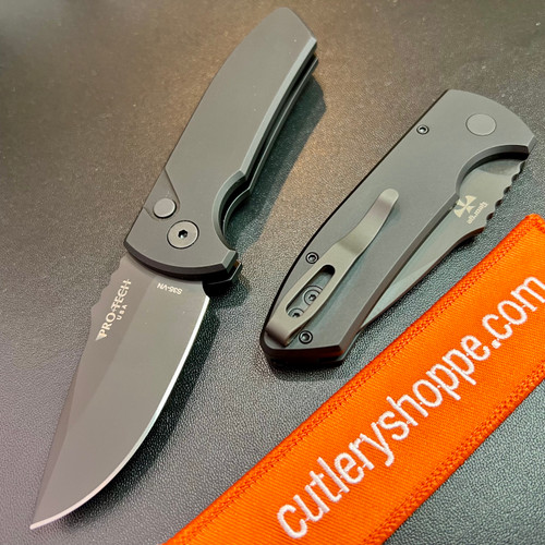 PRO-TECH LG403 SBR AUTOMATIC. 2.5" BLACK DLC FINISH CPM-S35VN BLADE. BLACK HARD ANODIZED 6061-T6ALUMINUM HANDLE. CUTLERY SHOPPE