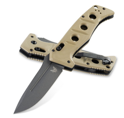 Benchmade 2750GY-3 Adamas Automatic - 3.78" Plain Edge CPM-CruWear Drop Point Blade - Desert Tan G-10 Handle
