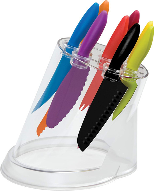 KAI Pure Kamachi 2 - 9 Piece Block Set - Coated Carbon Steel Blades - Molded Handles - 8-Slot Acrylic Block - ABS0900