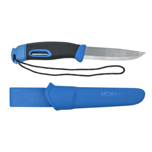 MORAKNIV M-13572 COMPANION SPARK. 4.1" SCANDI GRIND SANDVIK 12C27 STAINLESS STEEL BLADE. FIRE STEEL. BLUE POLYMER SHEATH. CUTLERY SHOPPE