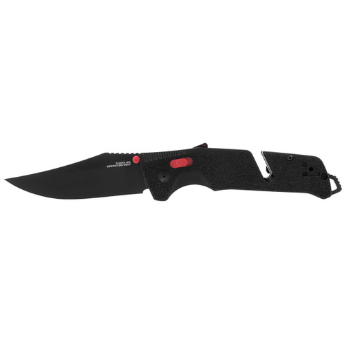 SOG Knives 11-12-01-41 Trident AT MK3 Assisted Folder - 3.7" Black TiNi Finish D2 Blade - AT-XR Lock Black + Red GRN Handle