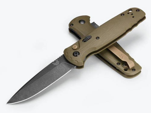 Benchmade 4300BK-02 CLA AUTOMATIC - 3.4" DLC Battlewash Finish CPM Magnacut Blade - OD Green G-10 Handle