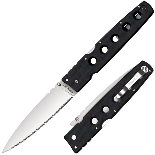 Cold Steel 11G6S Hold Out Folder - 6.0" Serrated Edge Spear Point CPM-S35VN Blade - Black G-10 Handle 