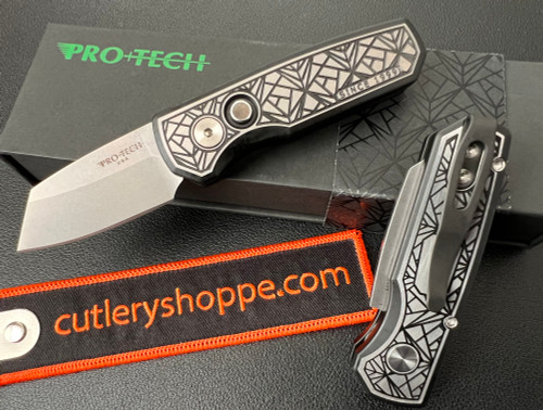 Pro-Tech BLADE SHOW ATLANTA 2024 Runt 5 "Since 1999" Custom AUTOMATIC - 1.9" Stonewash Reverse Tanto MagnaCut Blade - 17-4 Two-Tone DLC/Satin Steel Nexus Textured Handle
