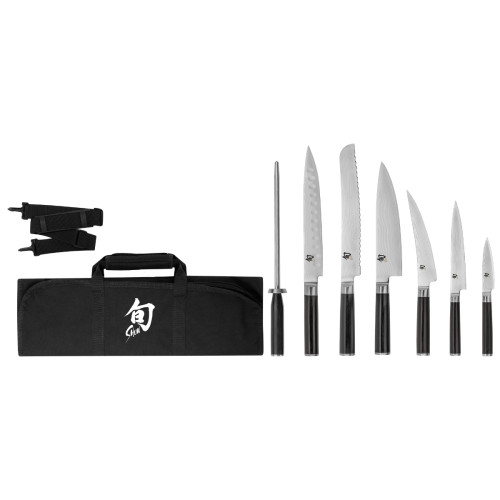 SHUN CLASSIC DMS0899 8 PC STUDENT SET. KNIFE STORAGE/TRANSPORT ROLL INCLUDED. CUTLERY SHOPPE
