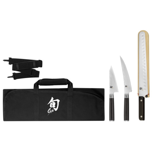 SHUN CLASSIC DMS0450 4 PC BBQ SET. KNIFE STORAGE/TRANSPORT ROLL INCLUDED. CUTLERY SHOPPE