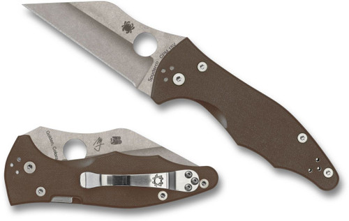Spyderco C85GPBN15V2 Yojimbo 2 - 3.2" Stonewash Finish CPM-15V Blade - Brown G-10 Handle - SPRINT RUN
