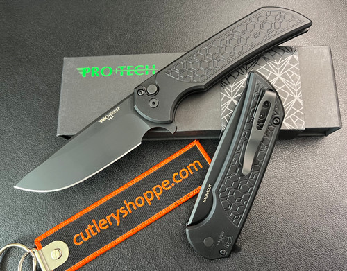 Pro-Tech MX106-GRIDLOCK Mordax Flipper - 3.75" Black DLC Finish CPM-MagnaCut Blade - Black Anodized Gridlock Texture 6061-T6 Aluminum Handle