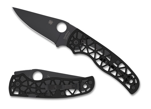 Spyderco C266BKALBKP Edgerati Folder - 3.57" Black DLC Plain Edge CPM-S30V Blade - Black Finish CNC Aluminum Handle - Compression Lock
