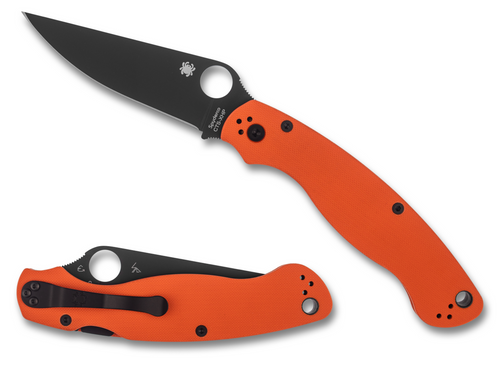 Spyderco C36GPORBK2 Military 2 - 4.0" Black DLC CTS-XHP Blade - Orange G-10 Handle w/Compression Lock - CUTLERY SHOPPE EXCLUSIVE