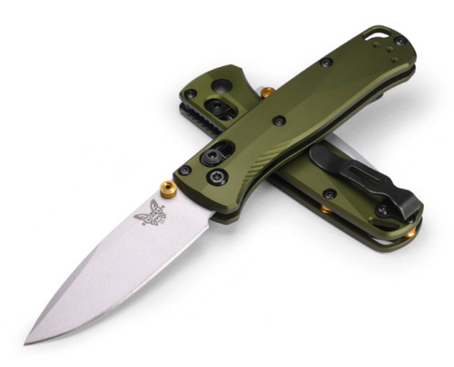 Benchmade 533SL-10 Mini Bugout AXIS Lock - 2.82" CPM-S90V Crushed Silver Cerakote Finish Blade - Woodland Green Anodized 6061-T6 Aluminum Handle