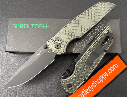 Pro-Tech INTEGRITY INT106-GREEN Thumb Stud Manual Folder - 3.5" Black DLC Finish CPM-S35VN Blade - Relic Textured Green Anodized Aluminum Handle INT106-BLUE