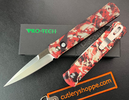 Pro-Tech 921-SATIN CTC Godfather AUTOMATIC - 4.0" Satin Finish 154CM Blade - Crimson Tiger Camo 6061-T6 Aluminum Handle