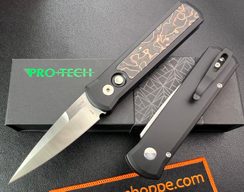 Pro-Tech 7210 Godson Livewire AUTOMATIC - 3.15" Satin Finish CPM-20CV Blade - Black Anodized Aluminum Handle w/Livewire Carbon Fiber Inlay