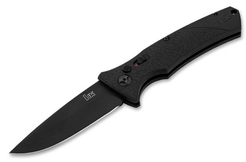 Boker H&K FD02 Automatic - 3.23" Plain Edge D2 Drop Point Blade - Textured Black FRN Handle - 01HK503