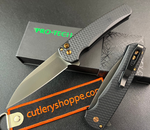 Pro-Tech Malibu Flipper - 3.25" Smoky Grey Wharncliffe CPM-MAGNACUT Blade - Dragon Scale Textured Black Anodized 7075 Aluminum Handle - 5336-LTD SG RGH