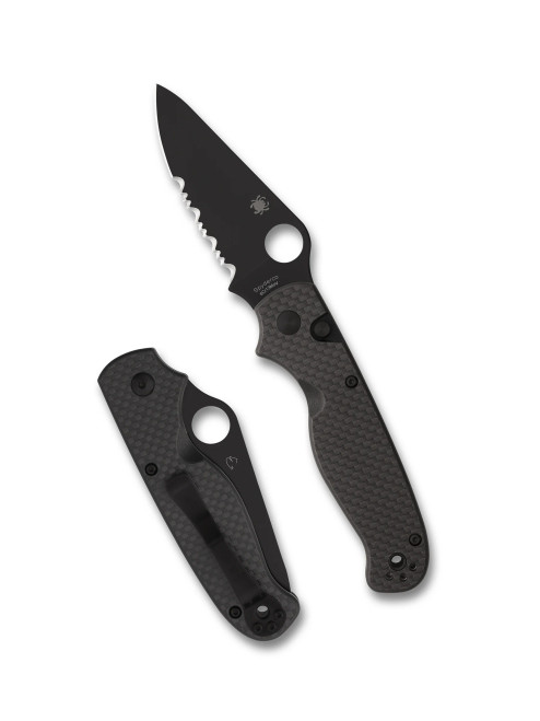 Spyderco C275CFPSBK ButtonUp Folder - 3.27" Black Finish 8Cr13MoV Combo Edge Blade - Carbon Fiber/G-10  Laminate Scales